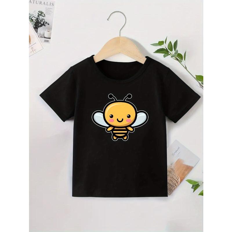 

European sizes Little Bee Boys New Casual Short-sleeved T-shirt for Summer Children s Round Neck Clothing Printed T-shirt Base Shirt 98cm чёрный