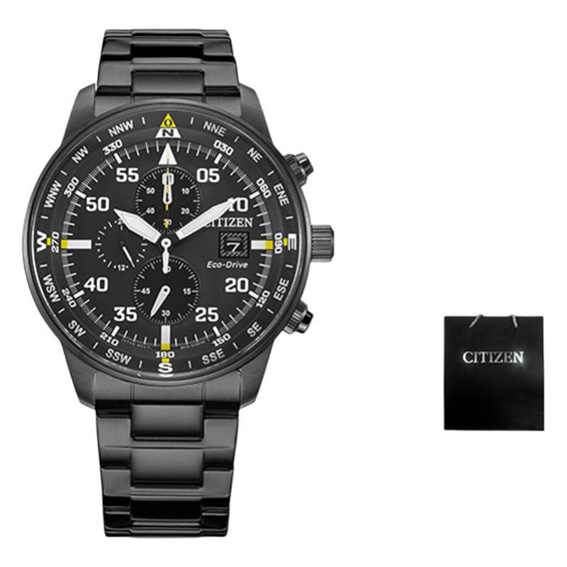 

CITIZEN Eco-Drive Chronograph Steel Belt Solar Quartz Steel Strap 44mm Men s Watch Black Dial CA0695-84E чорний