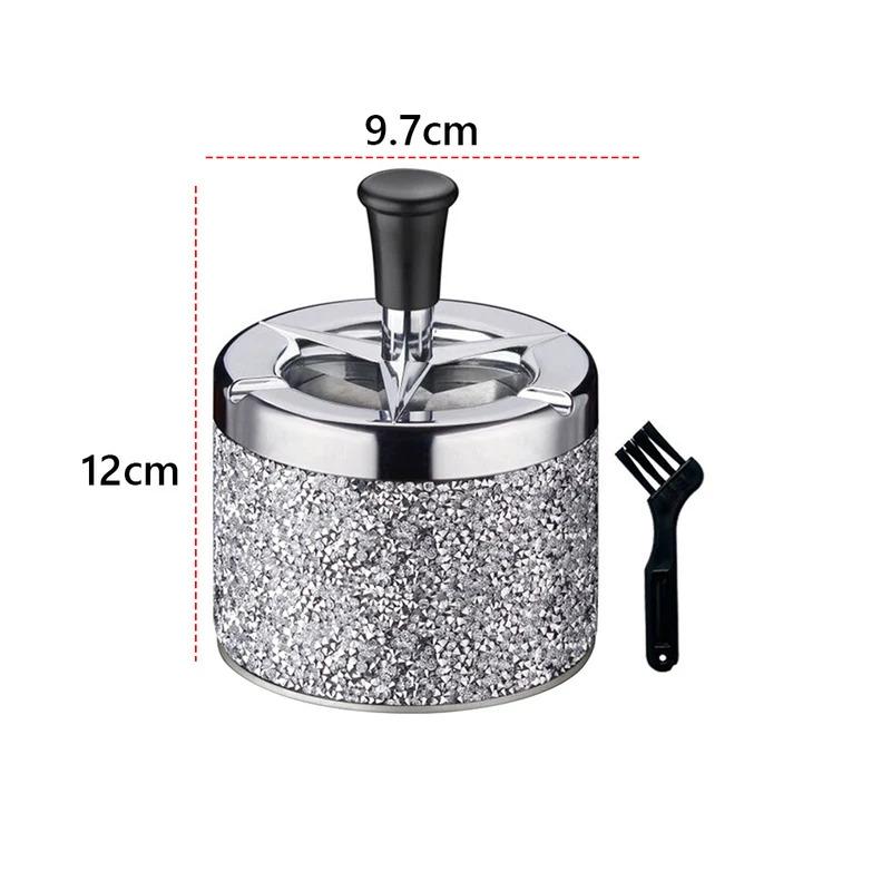 Push Down Ashtray with Lid Spinning Ashtray Windproof Self-Cleaning Ashtray Metal Desktop Ashtray for Cigarette Smoking