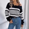 Women Off-Shoulder Knit Jumper Mock Neck Long Sleeve Pullover Sweater Loose Knitwear Tops