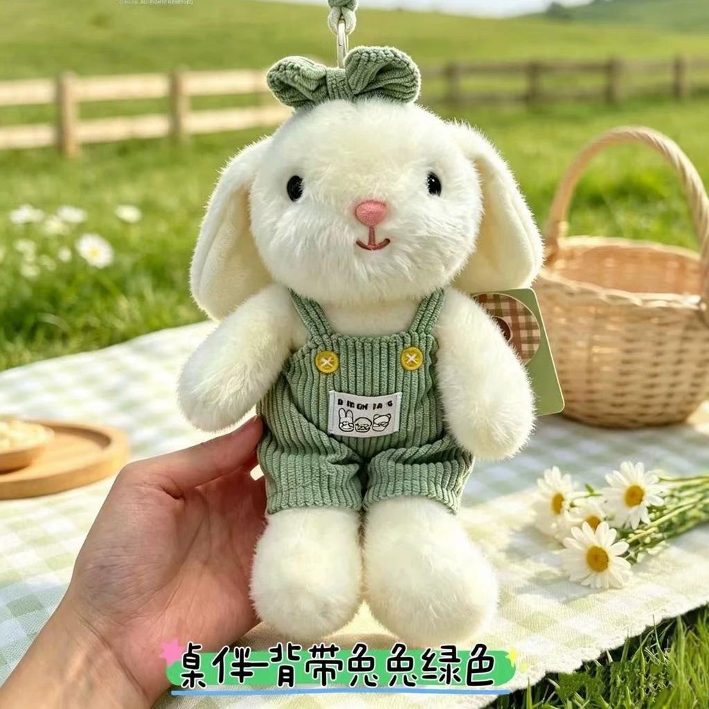 Cartoon Overalls Bunny Plush Toy Cute White Rabbit Backpack Keychain Office Palm Pal White