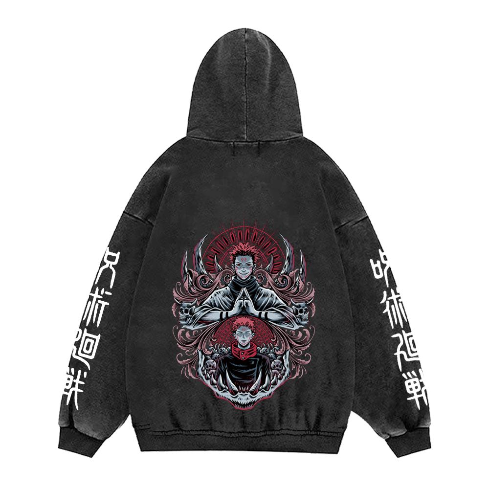 Jujutsu Kaisen Anime Clothing Ryomen Sukuna Logo Graphic Hooded Men Washed Hoodies Vintage Cotton Streetwear Harajuku Sweatshirt