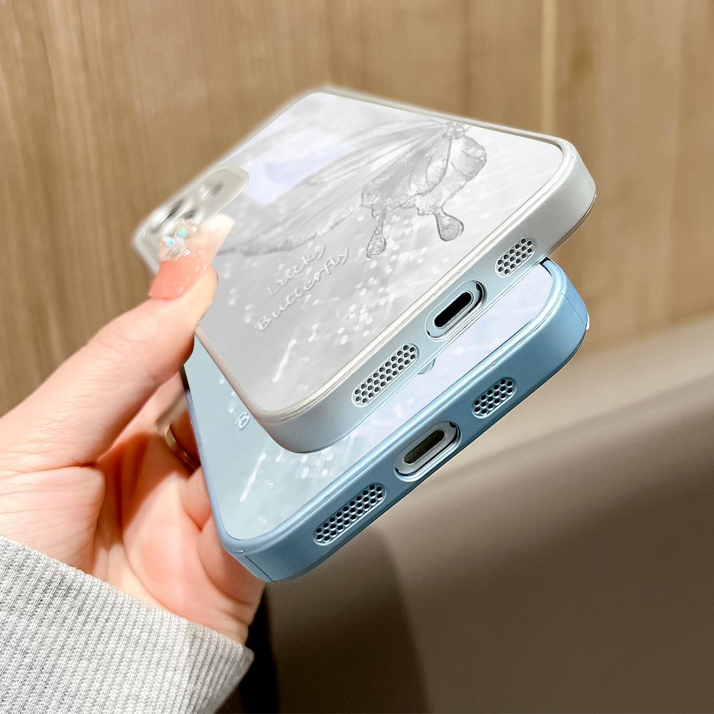 Pouzdro na telefon Lucky Butterfly, metalický lak, tvrzené sklo, nárazuvzdorný kryt pro Huawei Honor iPhone OPPO Realme OnePlus Xiaomi Redmi Samsung Vivo