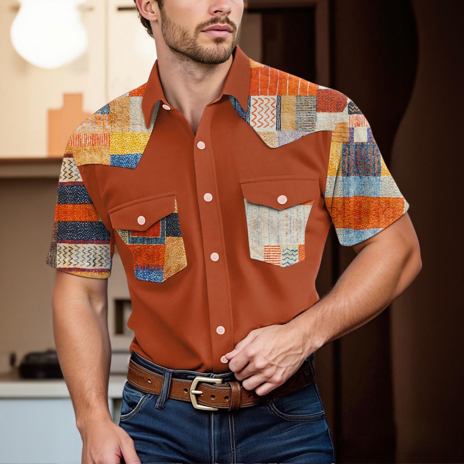 

Men S Fashionable Lapel And Shoulder Length Short Sleeved Casual Top XXL помаранчевий