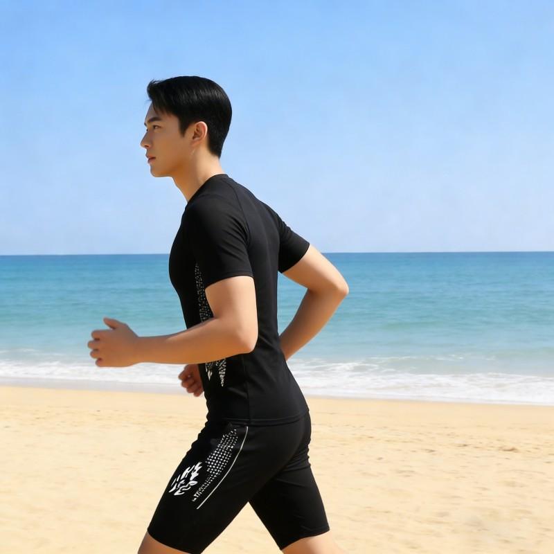 Swimsuit Conservative Men's Suit Adult Five-point SPORT Swimming Trunks Tight Short-sleeved Sunscreen Hot