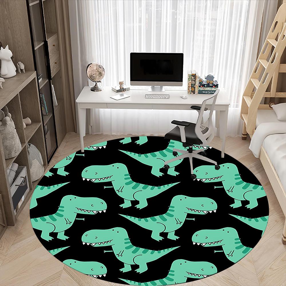 1 Stück Büro-Rundteppich mit Dino-Muster, Indoor-Matte geeignet für Büro, unter Bürostühlen, Schlafzimmer, Wohnzimmer, Heimdekoration, Raumdekoration, n52