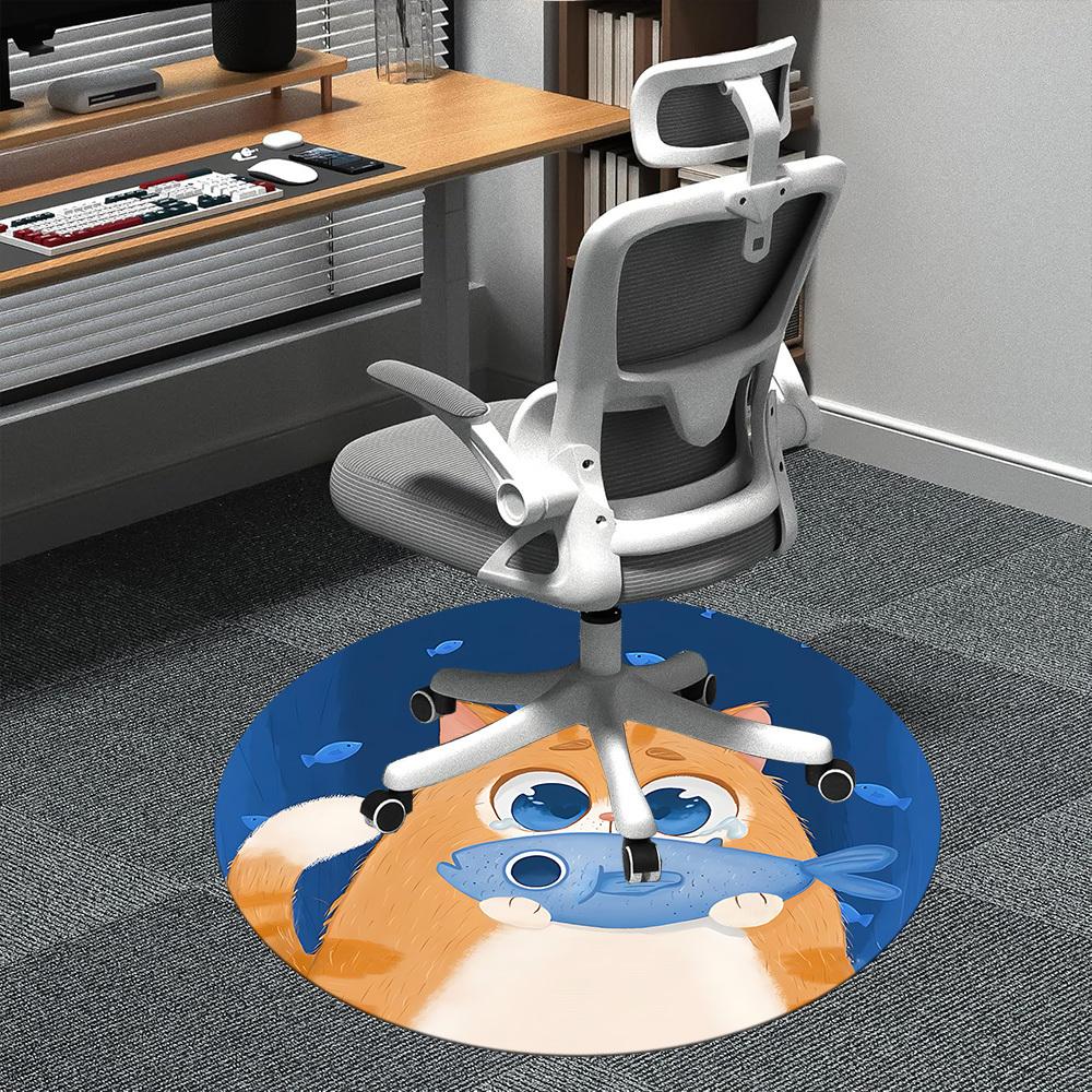 1PC Cat Fish Office Round Area Rug,  Mat Suitable ForOffice, Under Office Chairs Bedroom Living Room Home Decor, Room Deco