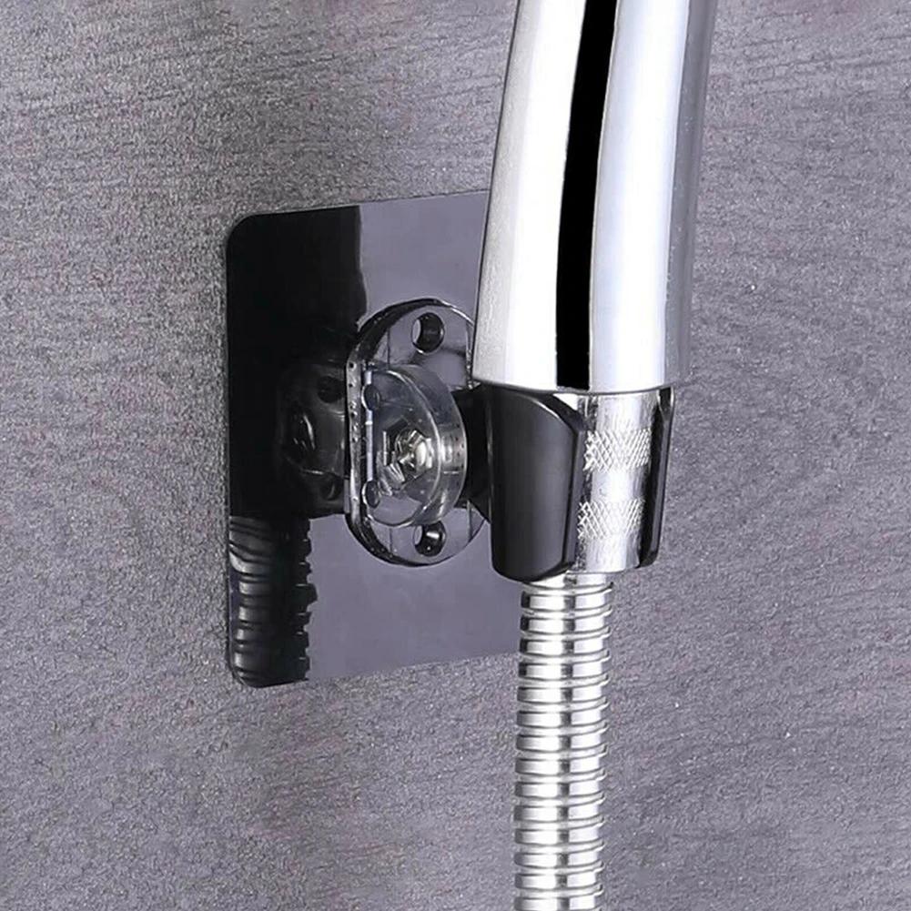 Home Shower Head Holder Bracket 7.2*7.2cm Black PC Transparent Wall Mount Self-adhesi Suitable For Most Shower