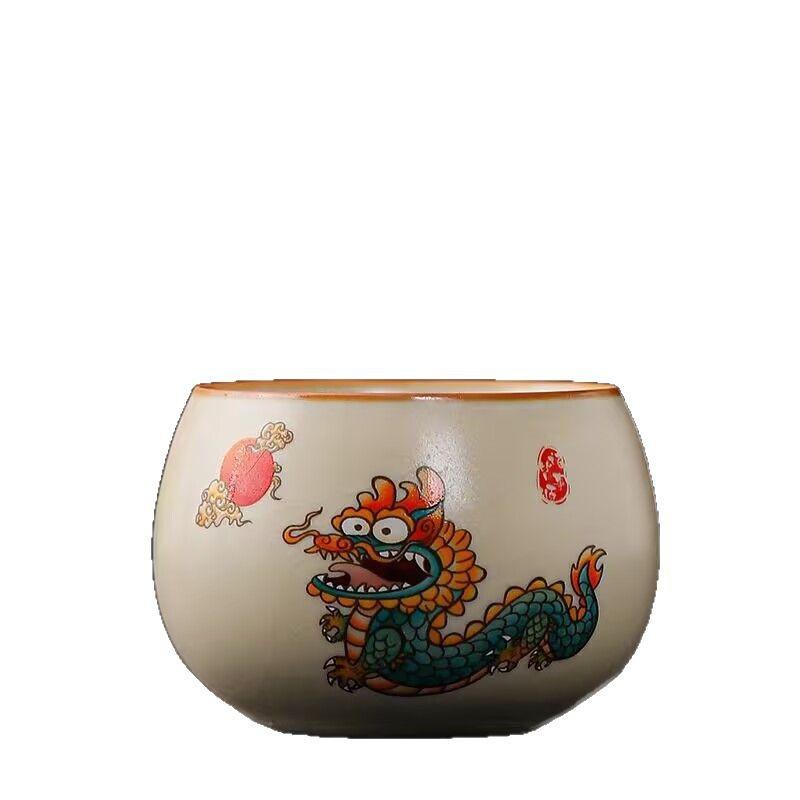 Hongyue Dragon Yin Tiger Roar Beige Ru Kiln Teacup Master Cup Kung Fu Tea Set Personal Special Cup Drinking Tea Bowl Tea Cup