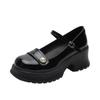 Mode Japanische Einzelne Schuhe Kleine Lederschuhe Damen Erhöhte Dicksohlige Hochhackige Flachmündige Ein-Wort-Schnalle mit Perlenzier Mary
