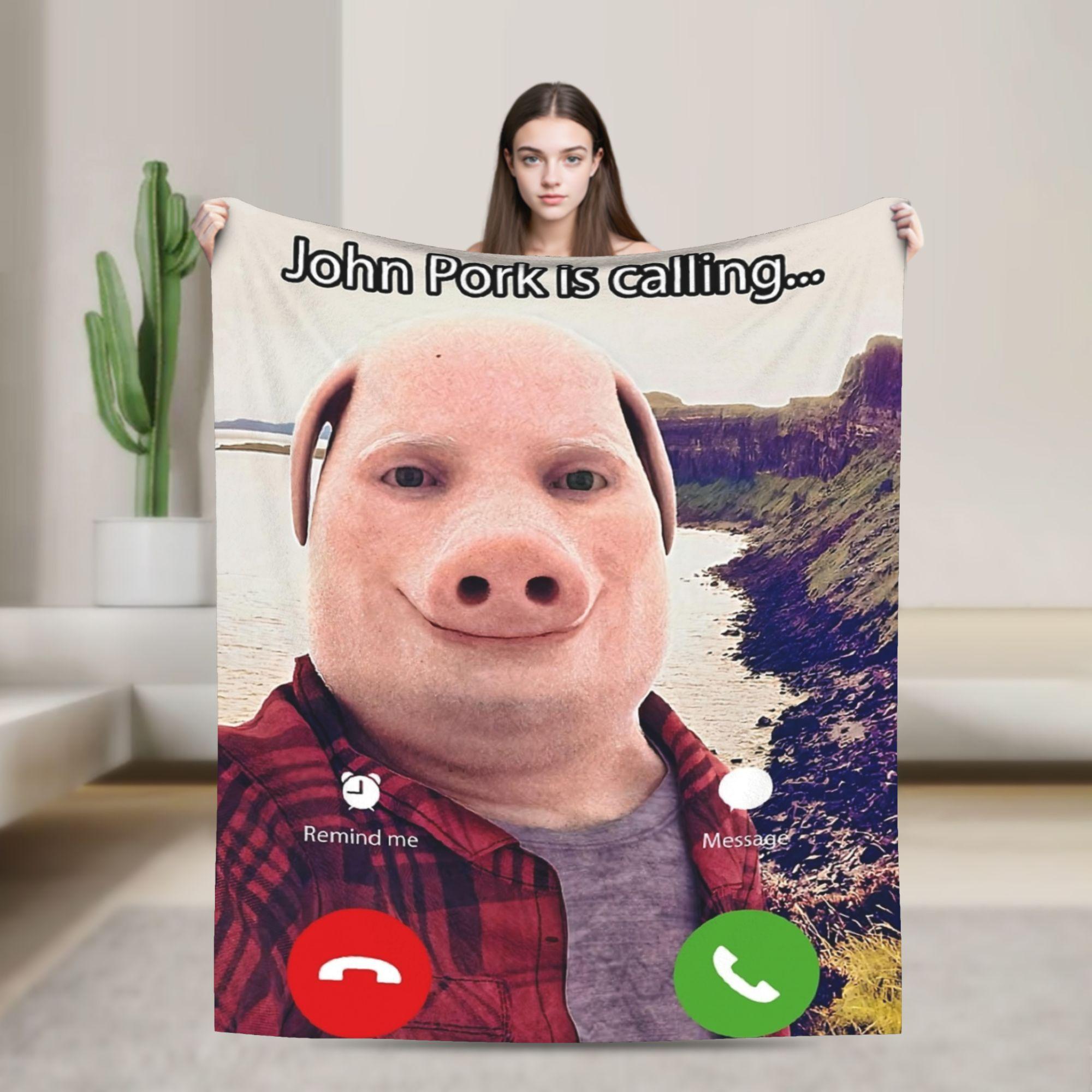 

Funny John Pork Is Calling Answer Call Phone Blankets Flannel Printed Lightweight Thin Throw Blankets for Bed Travel Rug Piece 130x150cm