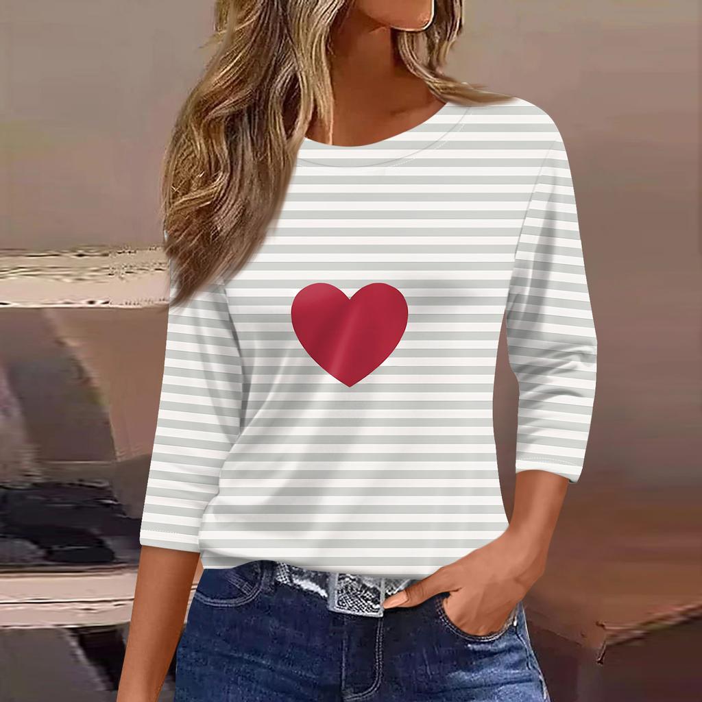 Dámský módní ležérní top s potiskem a tříčtvrtečním rukávem, kulatý výstřih