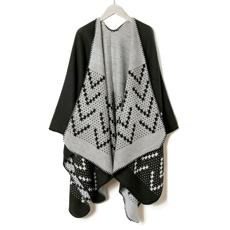 Travel large shawl women's imitation cashmere with double-sided cape geometric pattern fringe air-conditioning room cape summer