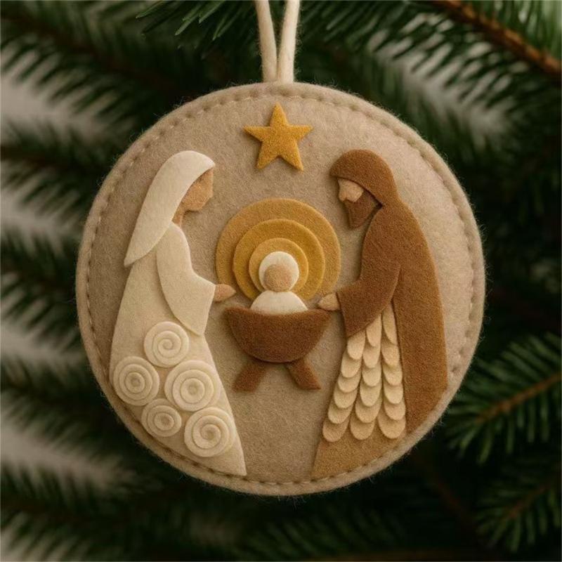 Nativity Scene Felted Craft Supplies With Instructions Handmade Embroidery Craft Set for Christmas Tree Decoration