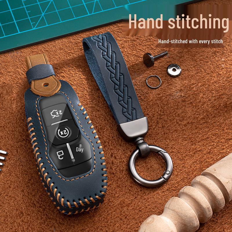 Ford Key Case for Focus, Mondeo, Kuga, Ecosport, Edge, Taurus - Genuine Leather with Buckle