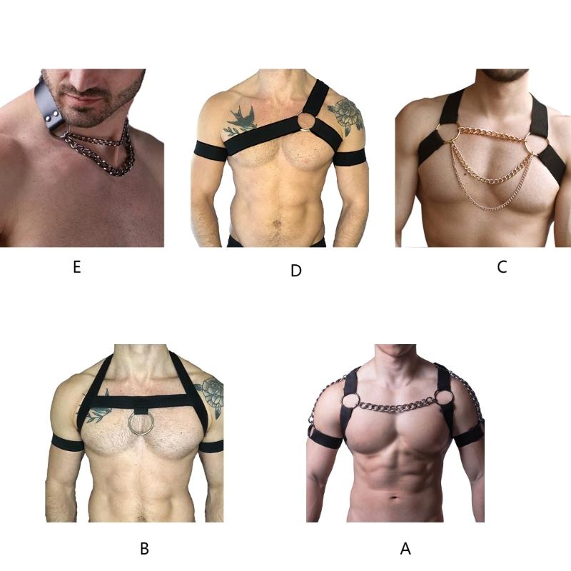Elastic Body Chest Harness Chain Strap Leathers Punk Chain Choker Men Chest Harness Nightclub Cosplay Costume Accessory