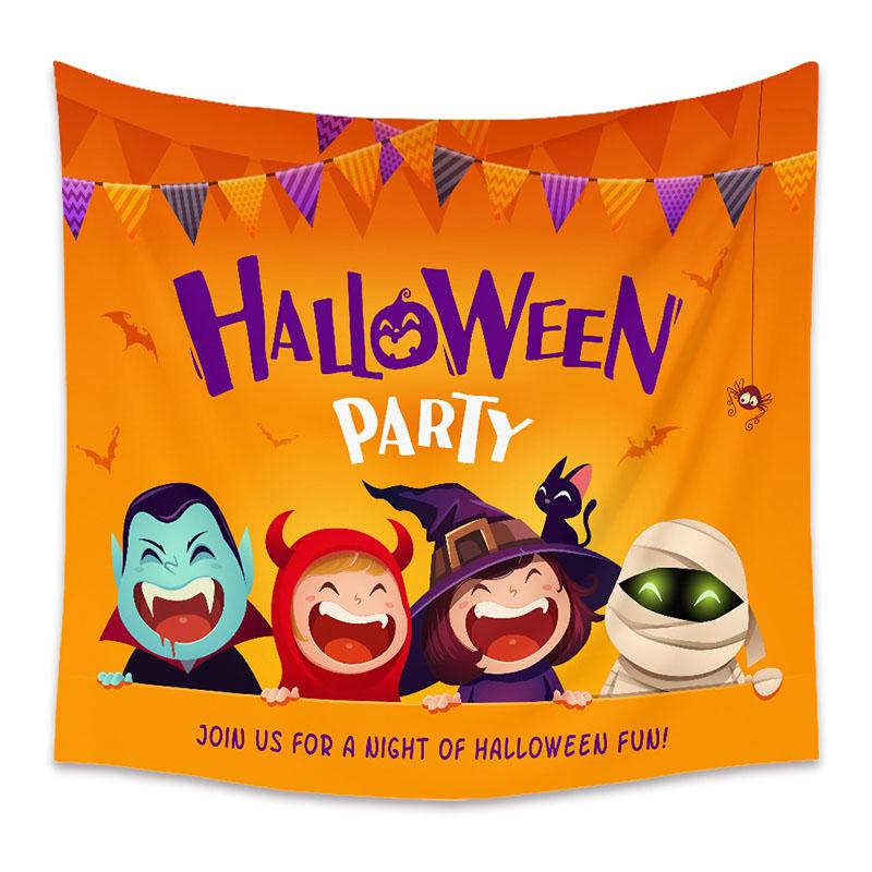 American Halloween Printed Tapestry Horrible Cartoon Pattern Hanging Cloth for Living Room Pumpkin Bat Wall Carpet Decoration