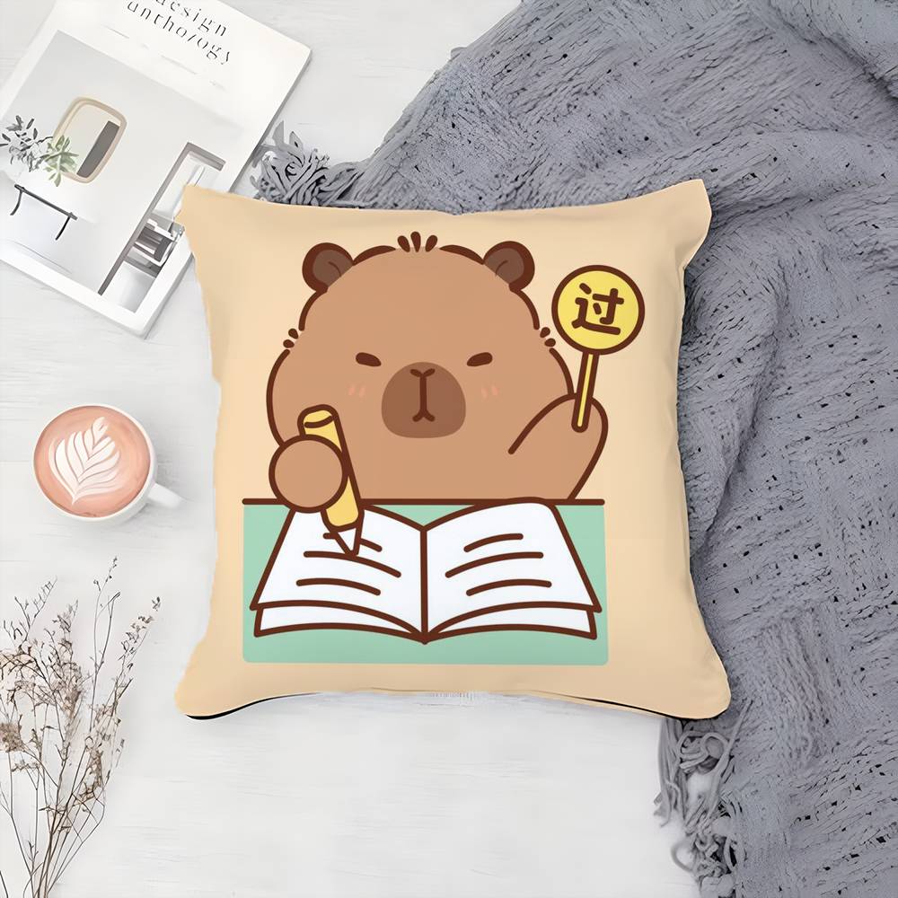 Cute Funny Kapibala Pillow Case Printing Pillowcase Living Room Sofa Cushion Cover Bedroom Room Decor Peach skin 18*18(CM)-1Pcs