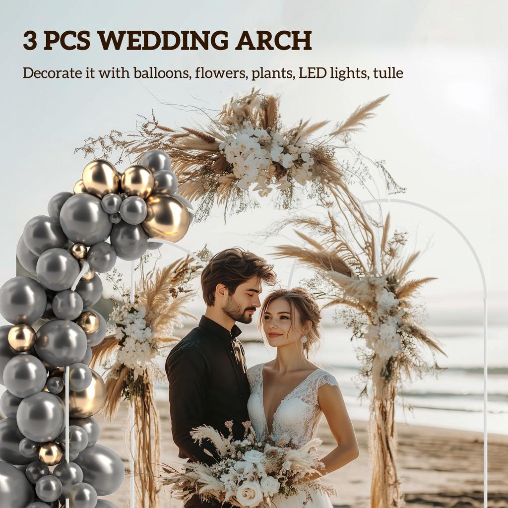 Wedding Arch Frame Set, Metal Balloon Arch Stand Set, Balloon Arch Stand Set for Birthday Party, 2.2, 2, 1.8 m White