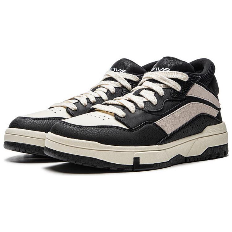 Li Ning Wave MID FLEECE Mid top Skateboard Shoes Men's Black Beige AGCU159-2