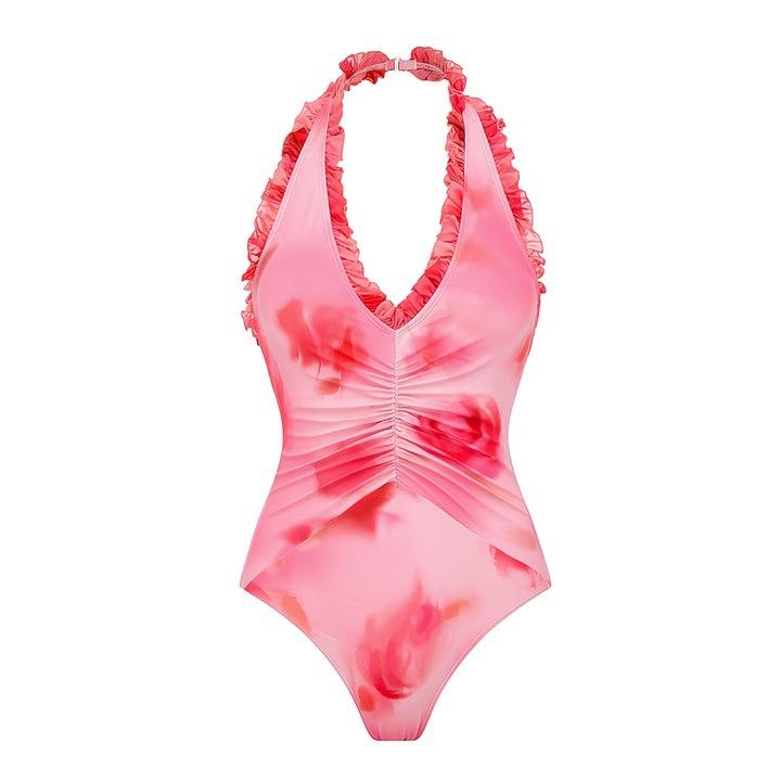 Spot European and American new printed one-piece swimsuit women's vacation beach fringed skirt 11111
