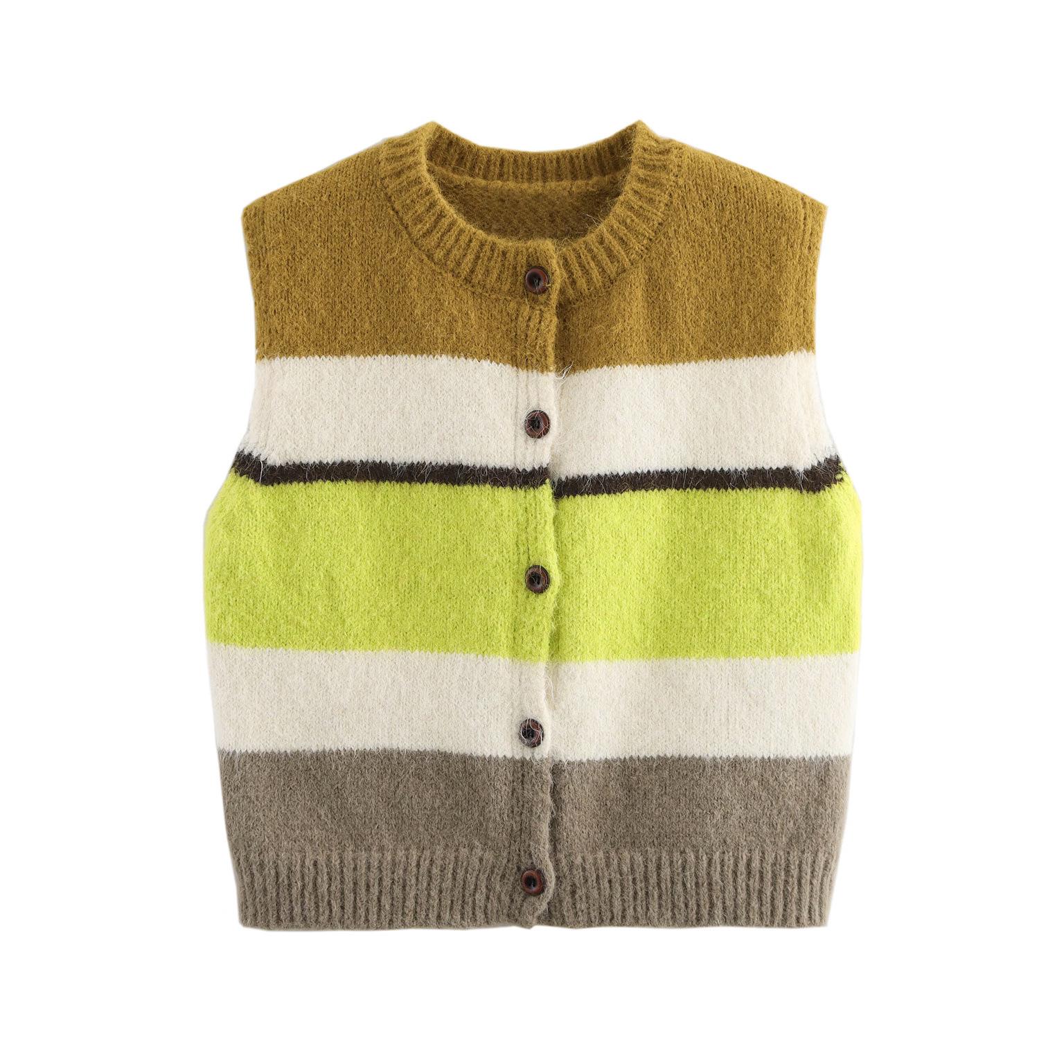 

Весна 2025 Женский европейский и американский полосатый кардиган, вязаный безрукавный жилет One Size