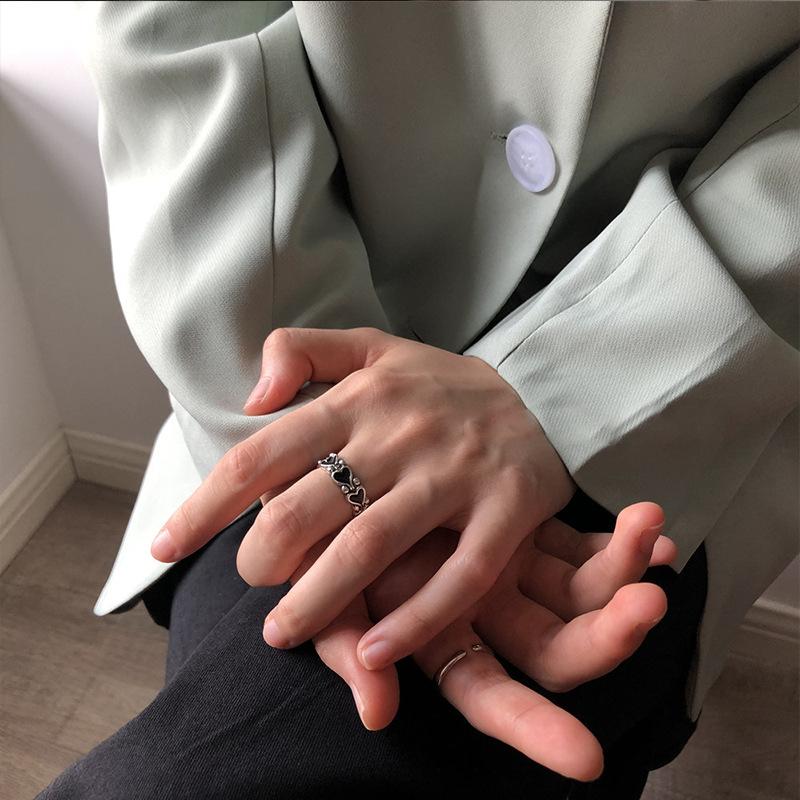 New dark retro ring black hip hop cool love opening girl ins simple niche ring
