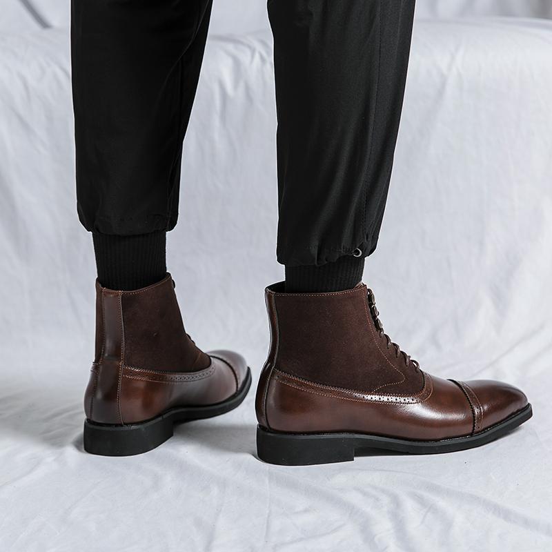 Men Ankle Boots Motorcycle Casual Wingtip Dress Formal Leather Tuxedo Wedding Derby Boots Large Size