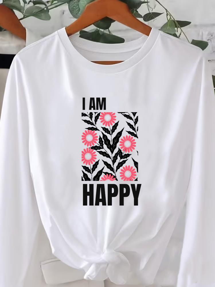 (Asiatische Größe) Langarm T-Shirt Tee Rundhals Aufdruck Herbst Winter Frühling Damen Trend Blumen Trend Kleidung Lässig Mode Oberteil Grafik T-Shirts