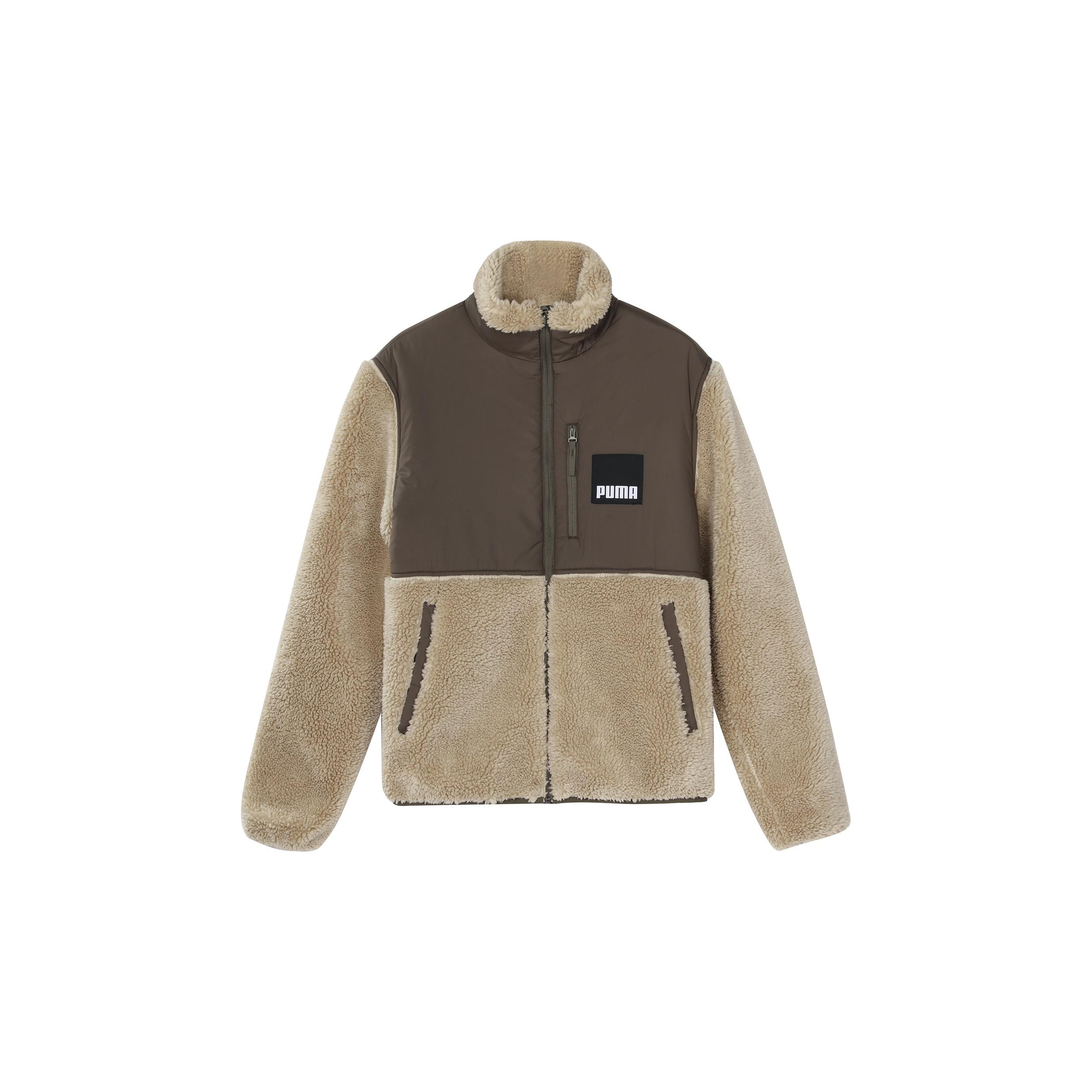 PUMA Sherpa Contrasting Colors Sports lamb s wool Stand Collar Jacket Brown Men s 846325-42 XS