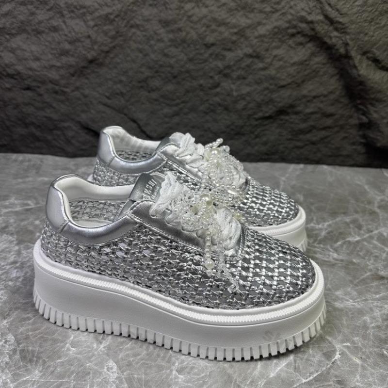 Fashion Women's Shoes 2025 Summer New Height Increasing Mesh Breathable Platform Shoes Lightweight Lace Up Bow-knot Casual Shoes