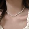 Muribi Silver Ribbon Bead Pearl Choker Necklace