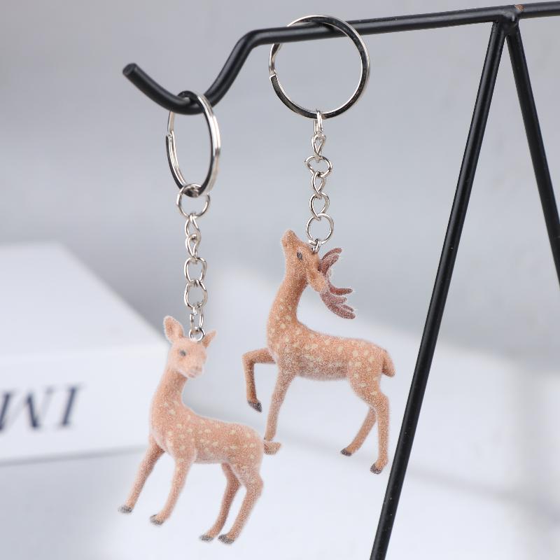 1/2Pcs Cute 3D Christmas Elk Keychains For Women Men Kawaii Flocked Sika Deer Pendant Bag Airpods Box Car Charm Jewelry