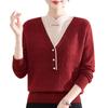 2025 Autumn/Winter New Arrival: Loose Long Sleeve Knit Sweater for Middle-Aged and Elderly Women - Simple, Comfortable Fake Two-Piece Style
