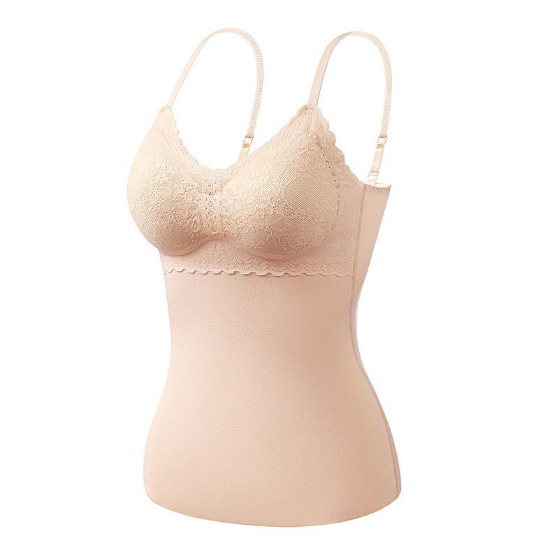 Colete feminino de veludo de dupla face com almofadas no peito, forro de seda e cashmere e roupa íntima térmica de renda sem costura