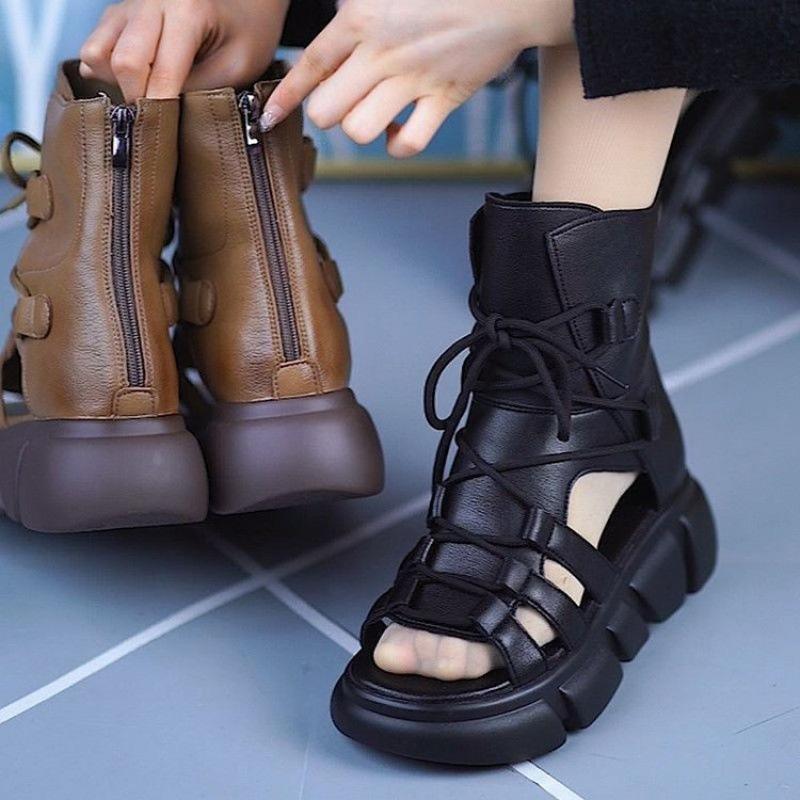 Fashion Hole Shoes Muffin and Fish Mouth Cool Boots Summer New Women's Straps British Style High-top Thick-soled Roman Sandals