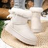 Autumn Winter Thick Bottom Fleece Lined Snow Boots Women's Butterfly Knot Fur Trim Warm Short Boots Rubber Upgraded Version