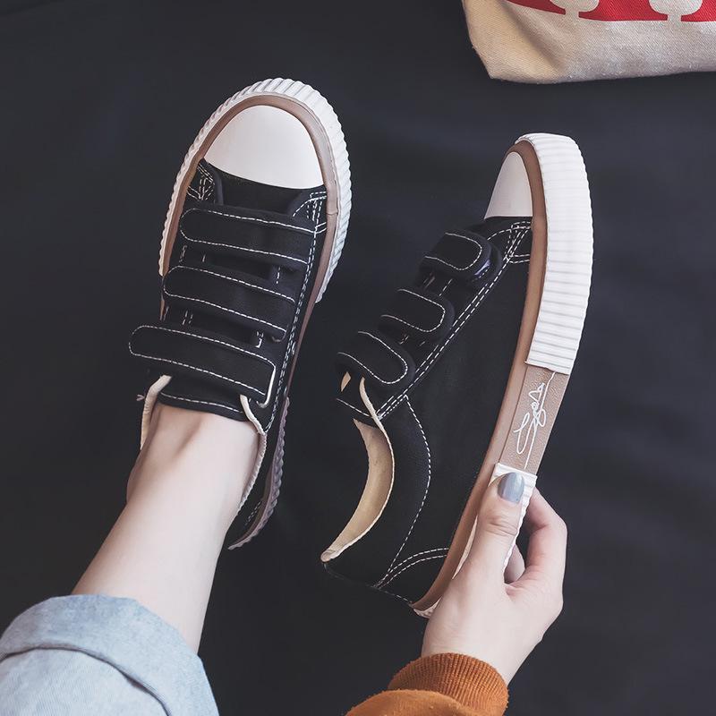 Spring Little White Shoes Women's Shoes New Versatile Black Velcro Canvas Shoes Cloth Shoes Sneakers Rubber Sole