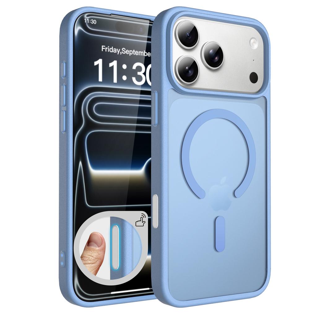 For Apple 17promax Skin-feeling Frosted Semi-permeable Magnetic Phone Case 16pm with Button Anti-fall Airbag 15 Case