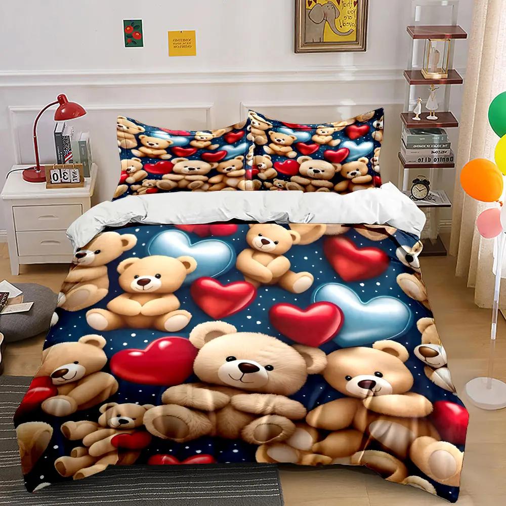 "Teddy Bears Decor Gift Set" Multiple Sizes Kid's and Adults' Bedroom Exquisite 3PC Bedding Set Gift
