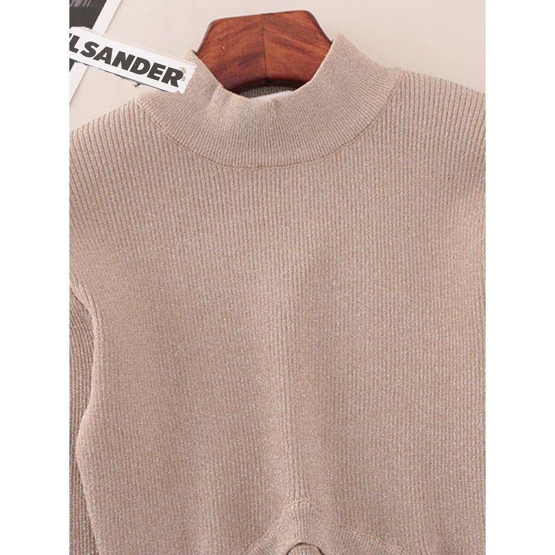 American Small Stand Collar Silver Silk Long Sleeves Short Knitwear Foreign Trade Original Order Silm Slim Looking Sexy Pure Desire Style