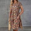 Women Summer Short Sleeve Round Collar Flower Printed One Piece Dress