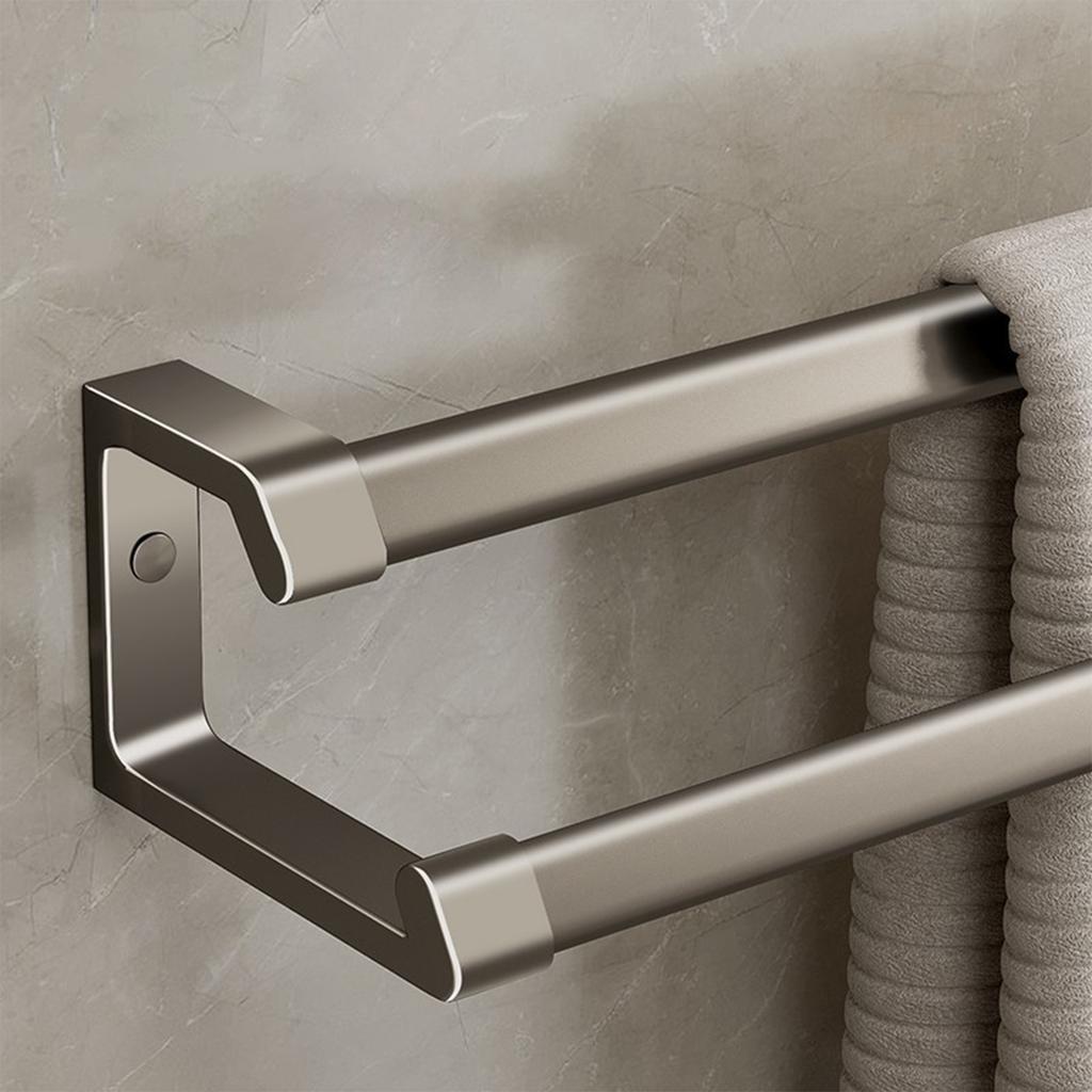 Bathroom Towel Rack Gun Gray Double Rod Punch-free Bathroom Towel Rack Space Aluminum Light Luxury Bath Towel Storage Rack