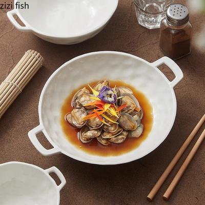 Double Ear Hammer Patterned Bowl Ceramic Deep Bowl Salad Bowl Fruit Bowls Soup Bowls Molecular Cuisine Creative Tableware