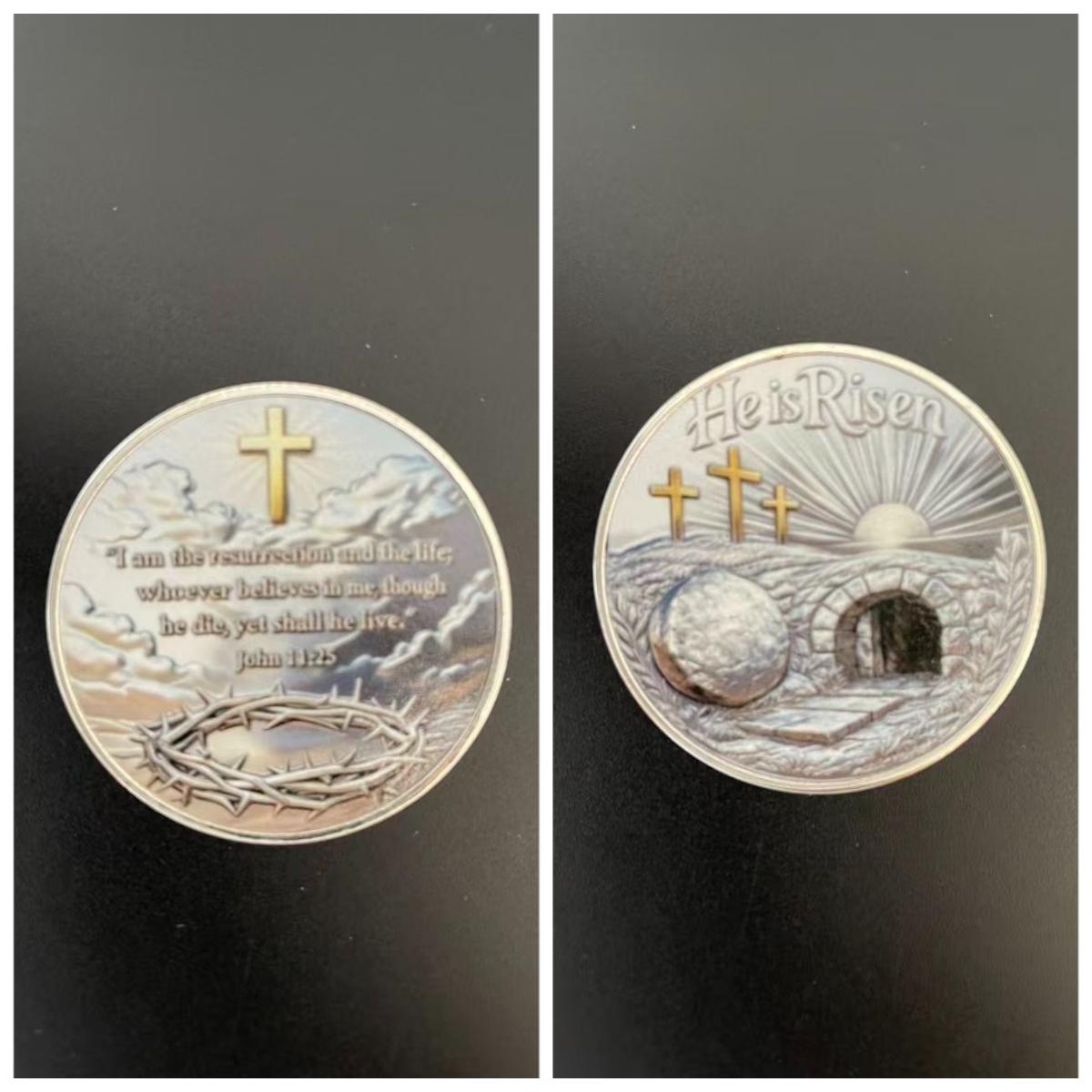 

1PCS New Easter Jesus Commemorative Coins Souvenir The Christian Cross Faster Celebration Prayer and Faith Challenge Coins