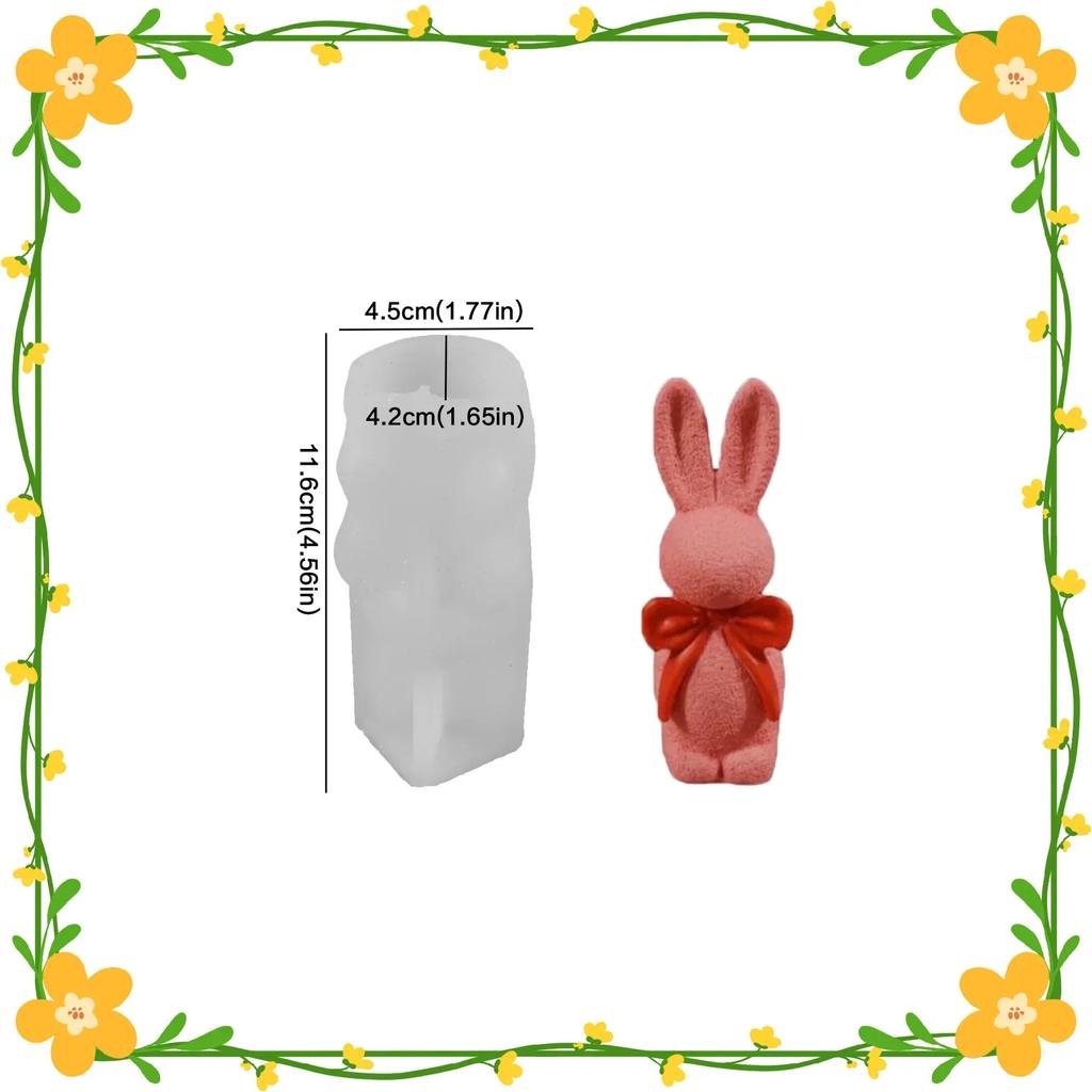 3D Rabbit Candle Silicone Mold Resin DIY Easter Bowknot Texture Cute Home Decorations Simple Design for Crafting