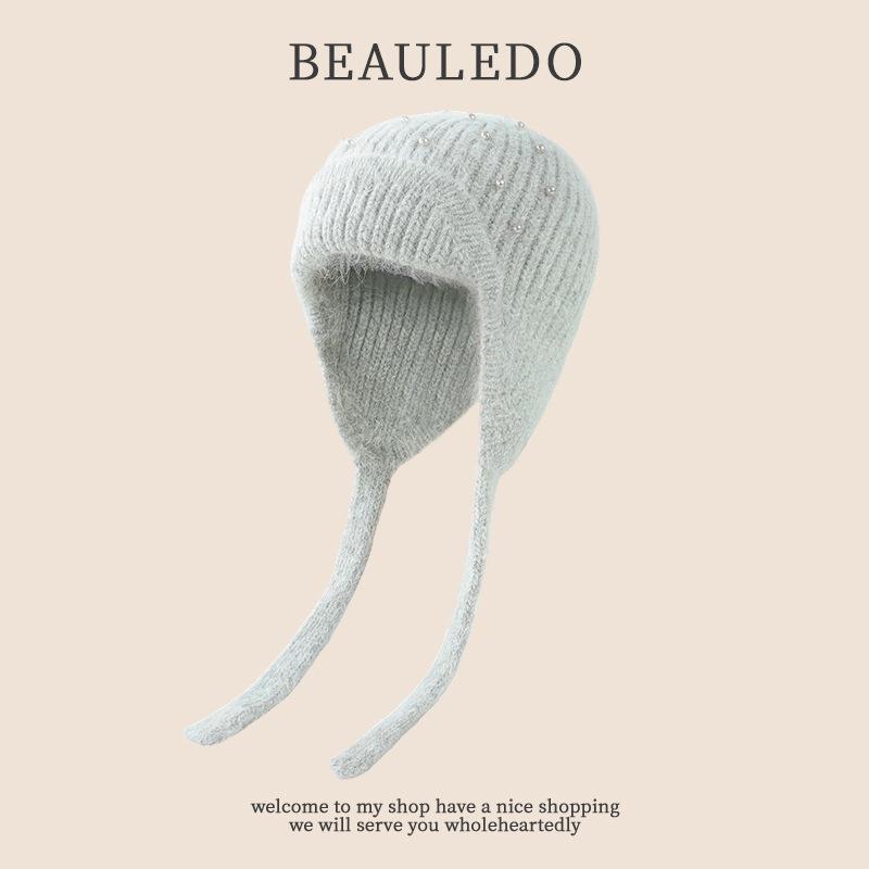 Autumn and winter new diamond-encrusted pearl plush thickened wool hat knitted pullover hat warm autumn and winter women's hat