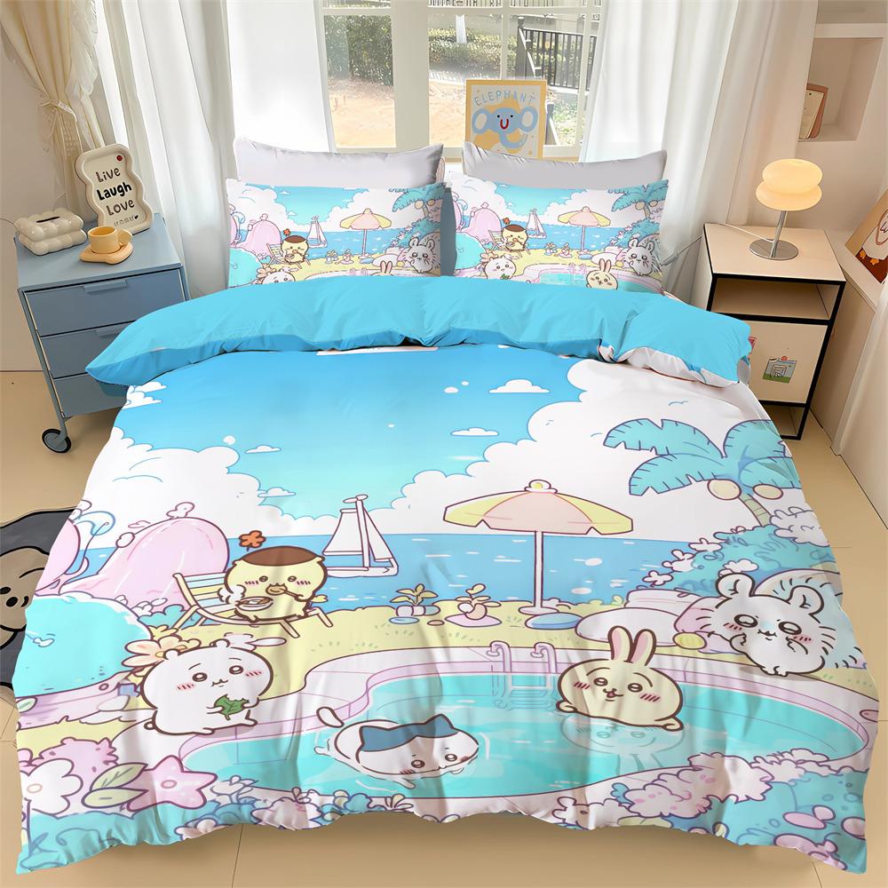 New Chiikawa Bedding Set 3D Digital Printed Hachiware Momonga Duvet Cover Set With Pillowcases Animes Quilt Cover Twin Full