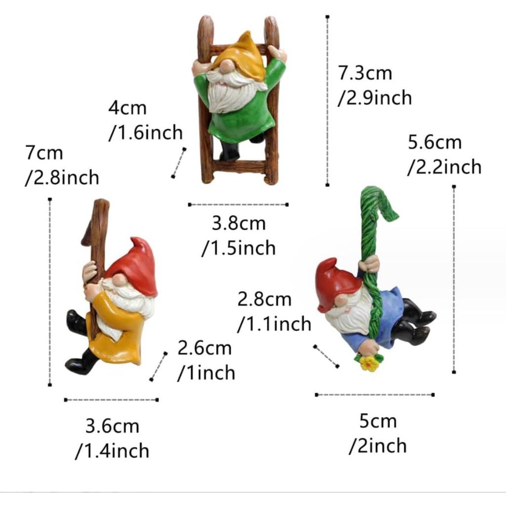 3Pcs Gnomes Set Decor, Miniature Flower Pot Figurines Statue for Fairy Garden Desk Ornament Yard Dwarf Office Window