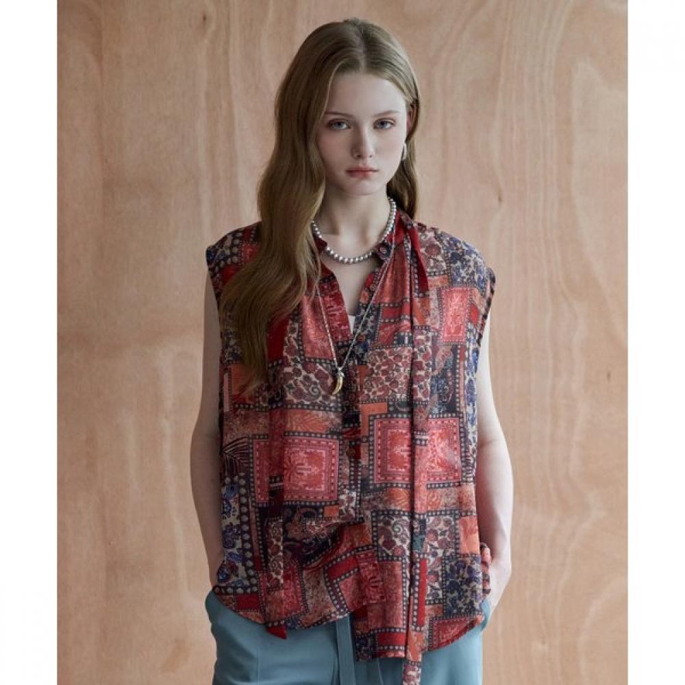 Maxza Paisley Patchwork Tie Sleeveless Blouse Zf08qb025nh